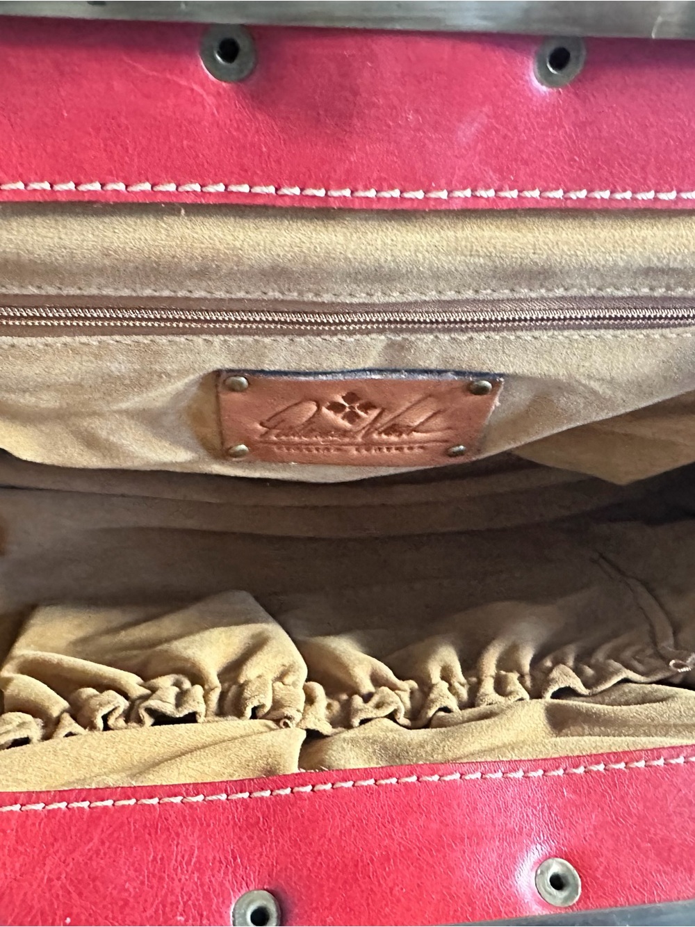 Patricia Nash Red Leather Frame-Top Shoulder Bag with Brown Strap - Picture 6 of 6